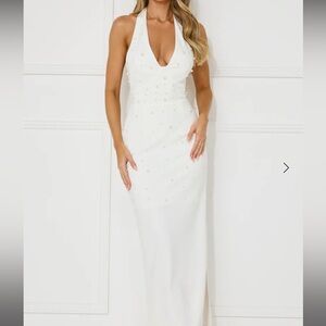 NWT Hello Molly Halter Pearl Maxi Dress White